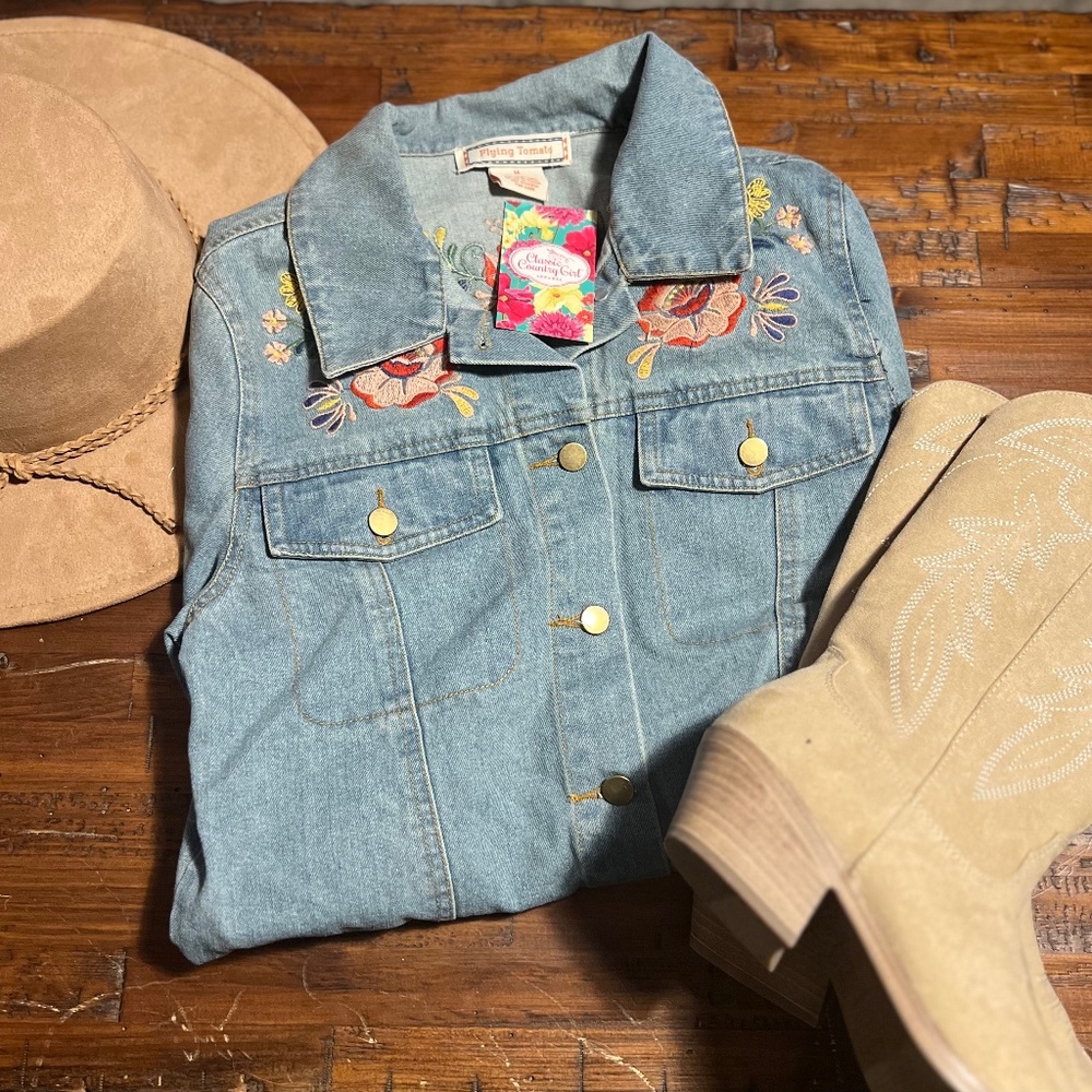 Floral Embroidered Denim Jacket